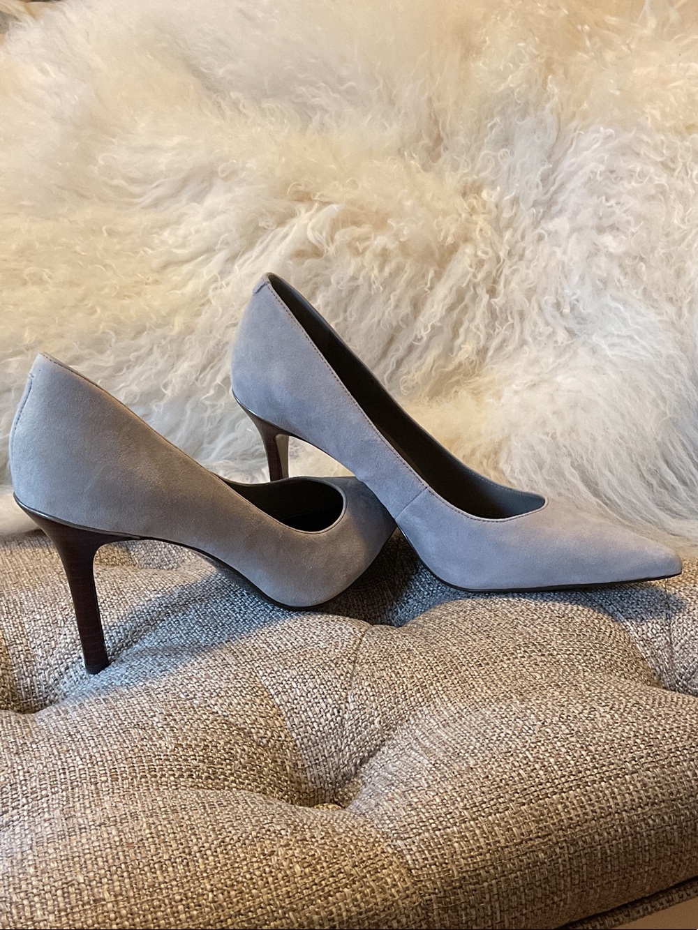 Lauren Ralph Lauren Light Gray 3 inch Suede Pointed Toe Pumps